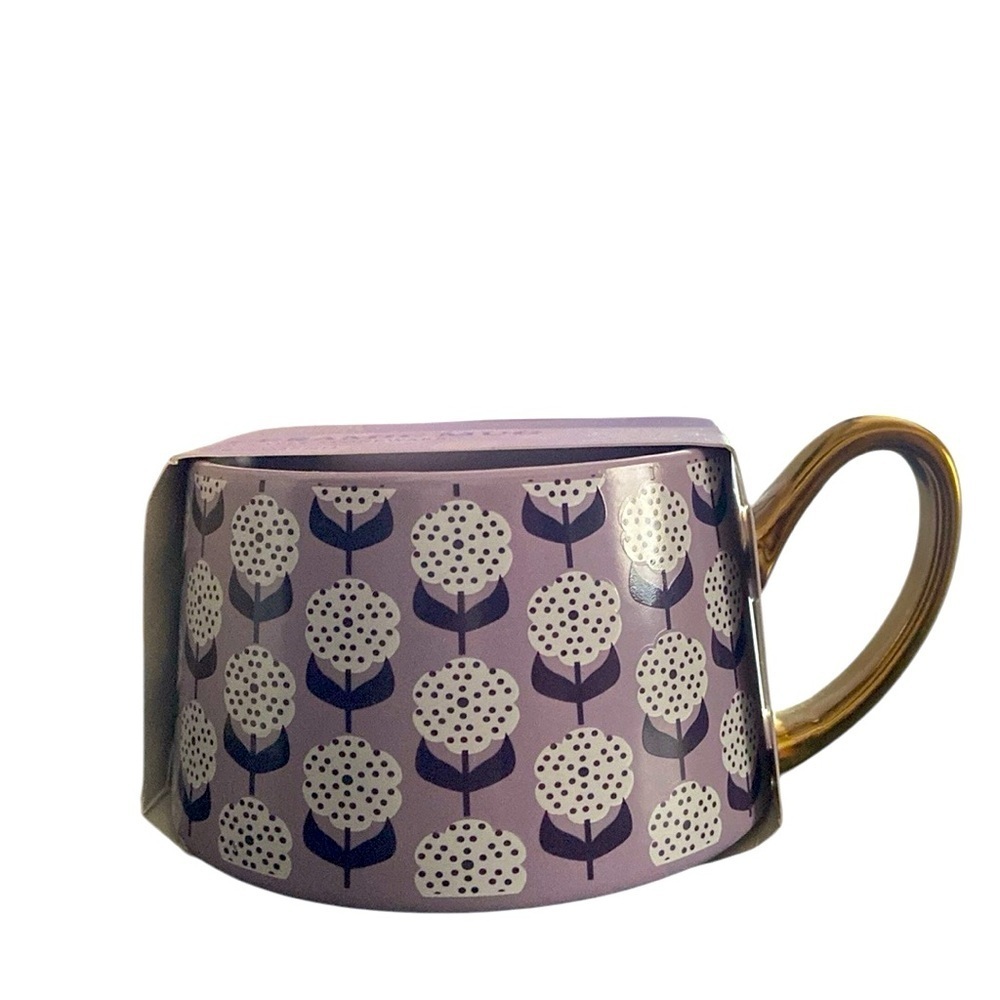 Thyme & Table Purple Floral Ceramic Tea Mug With Gold Metallic Handle